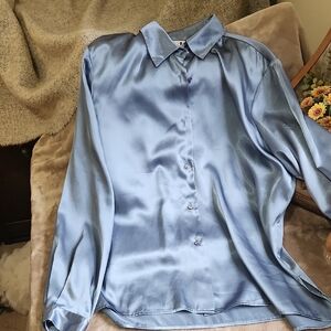 N Touch Women's Blue Satin Blouse💎 Shines Like A 💎